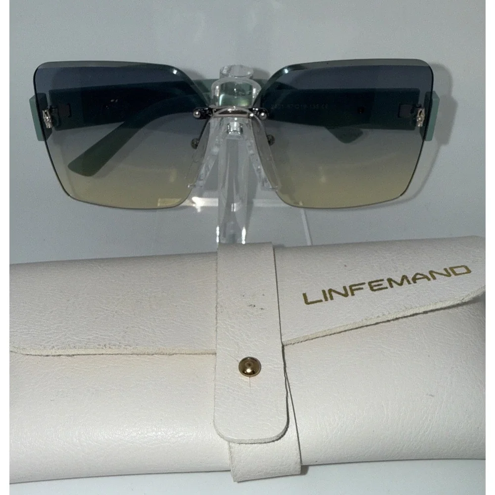 Linfemand Women's Sunglasses With Cream And Green Frame. Tinted Lens's.